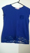 Derek Heart Girl blue cotton blend lace yoke asymmetrical hem top S 7/8 ... - $5.50