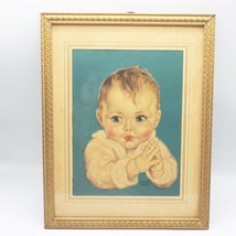 Charlotte Becker Baby Print Litho 1935 10&quot;x13&quot; Ornate Gold Frame - £94.39 GBP