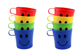 8 Pack Plastic Children&#39;s Smiley Face Mug  Drinking Cup BPA Free 8 Ounce Party - £10.34 GBP