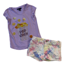 Gap Sz 5 Girls Popcorn Sequin Shirt & Tie-Dye Denim Shorts Outfit - $19.20