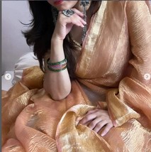 Stunning Tissue Crush Silk Saree, Gold Banarasi Zari Weaving silk sarees Wedding - £69.56 GBP