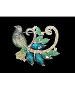 Vintage Napier Bird Brooch Green Blue Rhinestone Enamel Pin Signed Jewelry - $171.31 CAD
