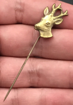Vintage Gold Tone Deer Elk Hat Pin 1&quot; x 0.5&quot; -- 2.5&quot; Long - £9.82 GBP