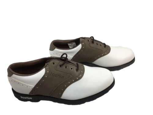 FootJoy Greenjoys Golf Mens Size 9 Shoes Saddle White Brown 45542 BROKEN SPIKES - $23.99