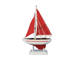 [Pack Of 2] Wooden Red Pacific Sailer with Red Sails Model Sailboat Decoratio... - £37.64 GBP