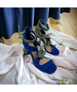 Gianni Bini Blue Suede Green Snake Skin 4&quot; Stiletto Sandal Heels 6.5M - $39.90