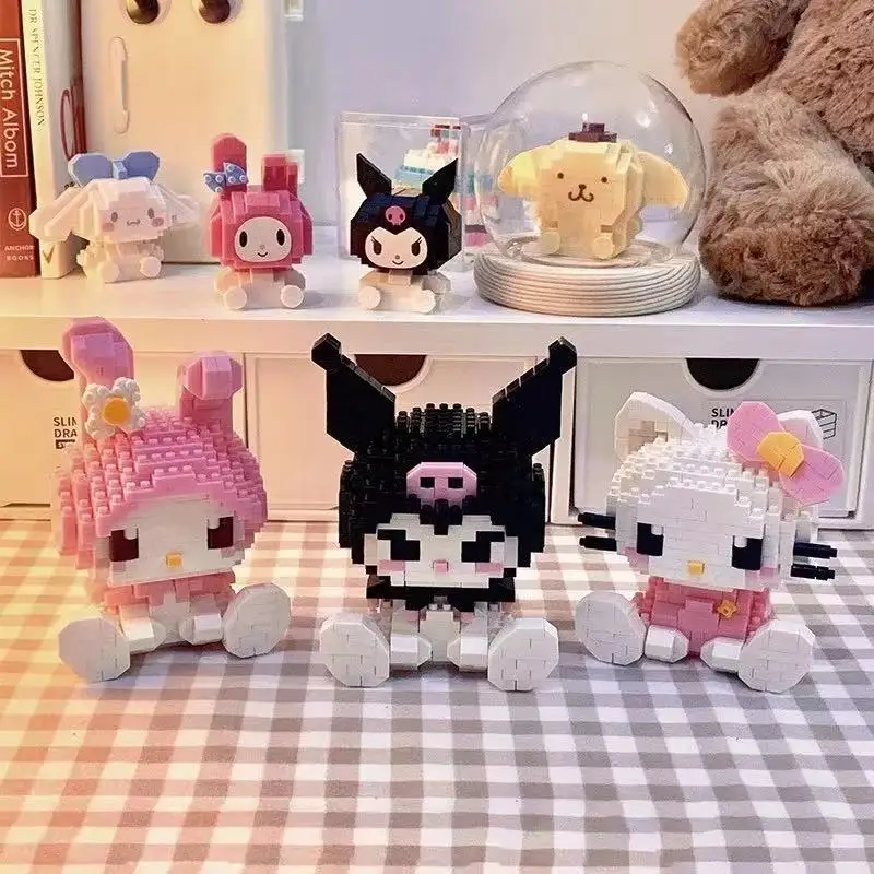 Sanrio Anime Figure Hello Kitty Building Block Assembled Toys Decorative - £9.71 GBP