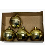 4 Vintage Ornaments Gold Disco Ball Mirrorred Plastic Christmas Tree Orn... - £10.61 GBP