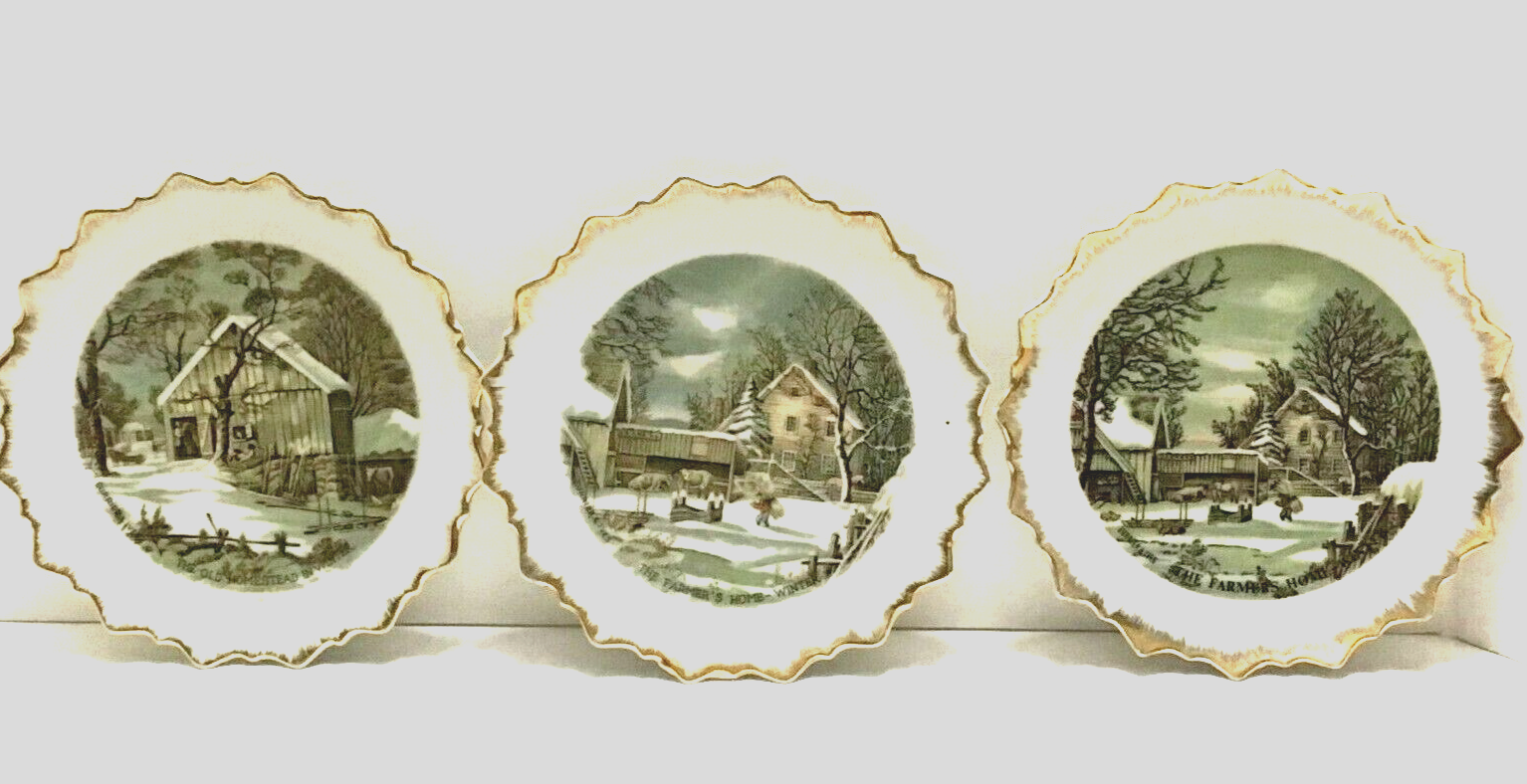 Currier and Ives Set of 3 The Farmers Home Winter The Homestead in Winter Plates - $44.99