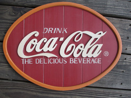 Coca-Cola Sign Wall Decor Retro Drink Coca-Cola 3D Logo Wood and Resin Oval NOS - £19.46 GBP