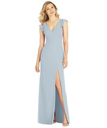 After six 6810...Ruffled Sleeve Mermaid Dress with Front Slit...Mist...S... - $2,061.97 MXN