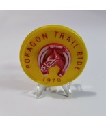 Vintage Pokagon Trail Ride 1970 Pinback Button Horse Horseshoe Red on Ye... - $18.69