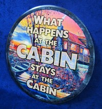 What Happens Cabin - *Us Made* - Round Metal Sign Man Cave Garage Bar Wall Décor - £14.31 GBP