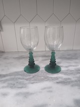 Libbey Wine Goblet Set Clear Glass Duo, Green Christmas Tree Stem, Holid... - $14.85