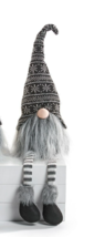 Gray Gnome Shelf Sitter with Long Beard Black Boots Faux Fur Trim 25" High