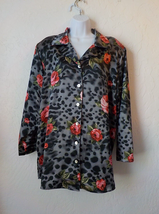 Options by Delta Burke Satin Floral Button Up Blouse Size Plus 1X Long Sleeves - £14.28 GBP
