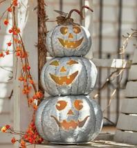 Whimsical Fall Stacked Pumpkins With LED Lights Galvanized Metal 22&quot; H - £195.03 GBP