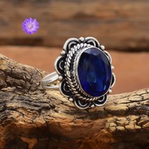 Handmade Blue Topaz Gemstone 925 Silver Cluster Ring Jewelry Gift For Girls - £5.86 GBP