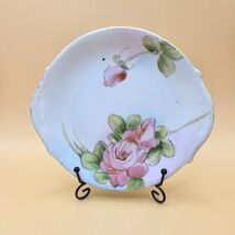 Nippon Pink Rose Plate Scalloped Edge Beaded Rim 6" Hand Painted Cabinet... - $16.48