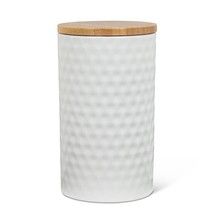 White Canister 3 Piece Set Hexagon Textured Stoneware Bamboo Lid 4" - 7 " high image 2