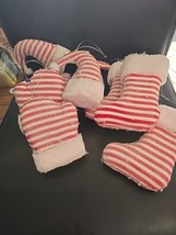 Lot Of 9 Christmas Ornaments Stocking Hat Mitten Red White Stripe Fuzzy ... - $367.32 MXN