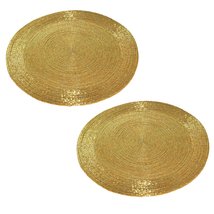 Prisha India Craft ® SET OF 2 Handmade Golden Beaded Round Ethnic Placemat/Table - £11.78 GBP