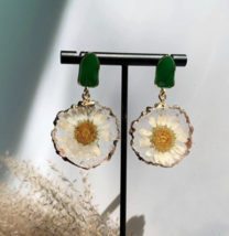 Unique Resin Daisy Earrings with Pressed Real Flowers -Nature Inspired Dangles ! - £7.22 GBP