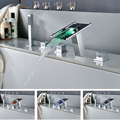 Cascada Deck Mounted Water Power LED Bathroom Sink Faucet (Chrome Finish) - $287.05