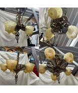 1920s Art Deco 5 light &amp; 3 Light Matching Slip Shade Chandeliers Light F... - £2,299.36 GBP