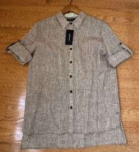 NWT Lafayette 148 100% Linen Theo Blouse Coconut button down roll tab cu... - $116.82