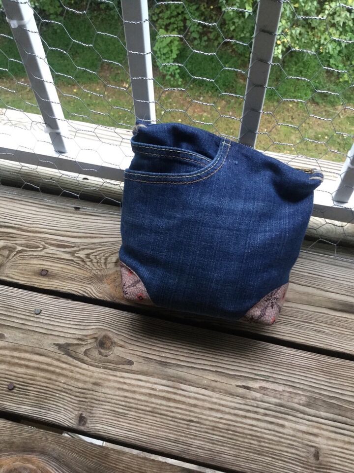 Primary image for Upcycled Reinvented Repurposed Denim Jeans Purse Cosmetic Bag Accessory Bag