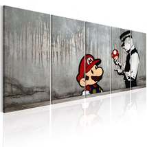 Tiptophomedecor Stretched Canvas Street Art - Banksy: Mario Bros On Concrete 5 P - $144.99
