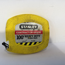 Vintage Stanley Tape Measure 100’ ft. Yellow Case 34-252 Contractor Grade USA! - $20.48