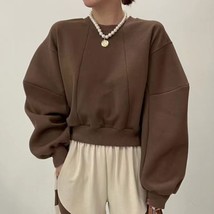 WDMSNA Korean Chic Autumn Winter Retro Sweatshirt Round Neck Pullover Stitching  - £112.93 GBP