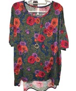 NWT LuLaRoe 2XL Blue Red Purple Melon Green Roses Flowers Irma Oversized... - $32.66