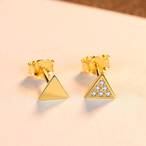 S925 Silver Stud Earrings Women&#39;s Simple Asymmetric Diamond-Embedded Triangle Ea - £9.59 GBP