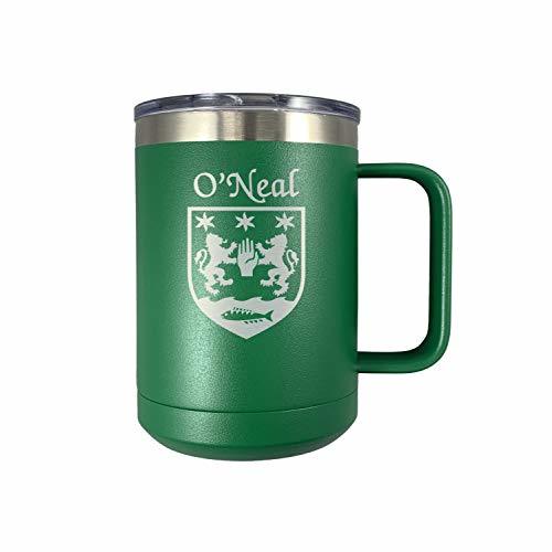 O'Neal Irish Coat of Arms Stainless Steel Green Travel Mug with Handle