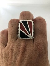Vintage Rot Koralle Südwesten Herren Ring Silber Weiß Bronze Größe 11.25 - £28.48 GBP
