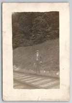 Youngstown Ohio RPPC Young Joe Phillips on Railroad Tracks Postcard C24 - £7.95 GBP