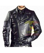 Men&#39;s Real Natural Grain Cow Leather Bikers Jacket Quilted Panels Gay Le... - £92.46 GBP+