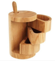 Rachael Ray Wood 3 Tier Stacking Swivel Spice Wooden Salt Box Pepper w/ 2 Spoons - £18.75 GBP