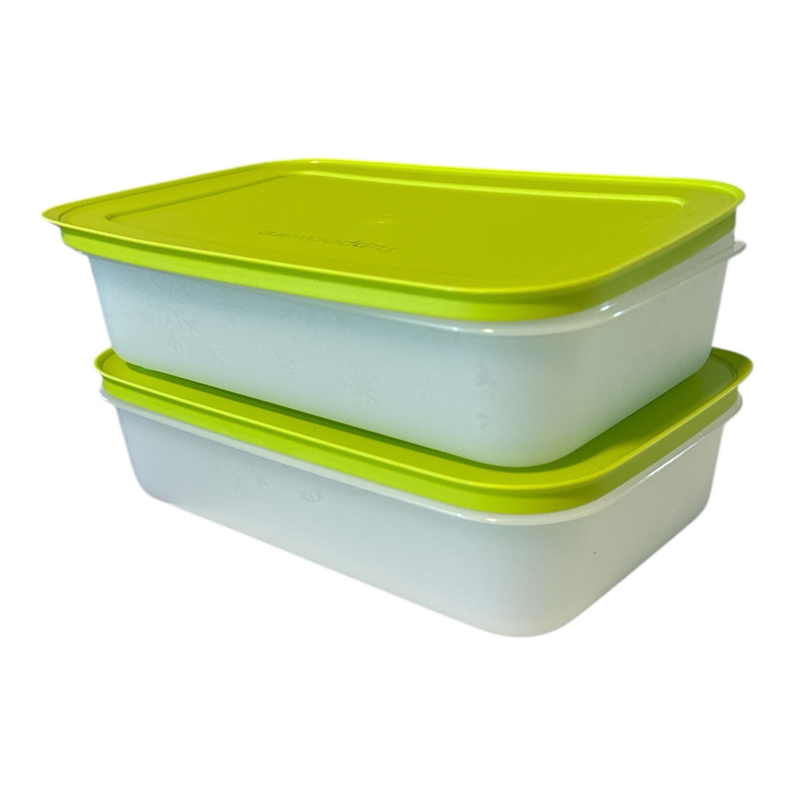 2 Tupperware 4-1/4 Cup White Snowflake Container 7869  Kiwi Lime Green L... - $17.64