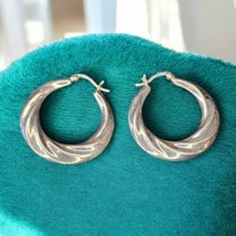 Sterling Silver Hoop Earrings 1 1/8&quot; Chunky Classic Look 925 Southwest Twisted - $33.78