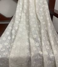 Off White Embroidered Viscose Silk Fabric, Bridal Wedding Dress Fabric- NF475 - £9.82 GBP+