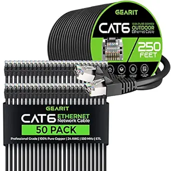 GearIT 50Pack 1ft Cat6 Ethernet Cable &amp; 250ft Cat6 Cable - $266.99