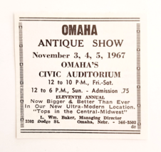 1967 Omaha Civic Auditorium Antique Show Advertisement Nebraska Event F13B - $19.99