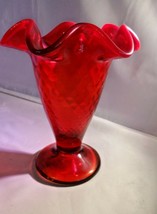 Fenton Art Glass Ruby Glass Diamond Optic Ruffled Vase 5688RU new in box - $45.00