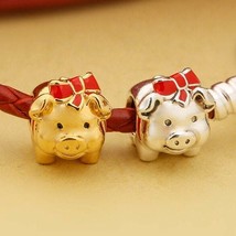 Chinese New Year 18K gold plated &amp; Sterling Silver Cute Piggy Bank Charm - £14.11 GBP