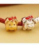Chinese New Year 18K gold plated &amp; Sterling Silver Cute Piggy Bank Charm - £13.84 GBP