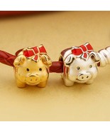 Chinese New Year 18K gold plated &amp; Sterling Silver Cute Piggy Bank Charm - $25.51 CAD